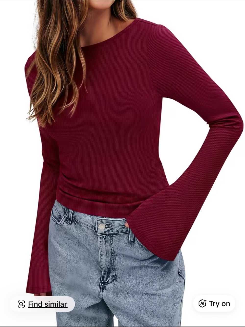 Ribbed Bell Sleeve Blouse NWOT